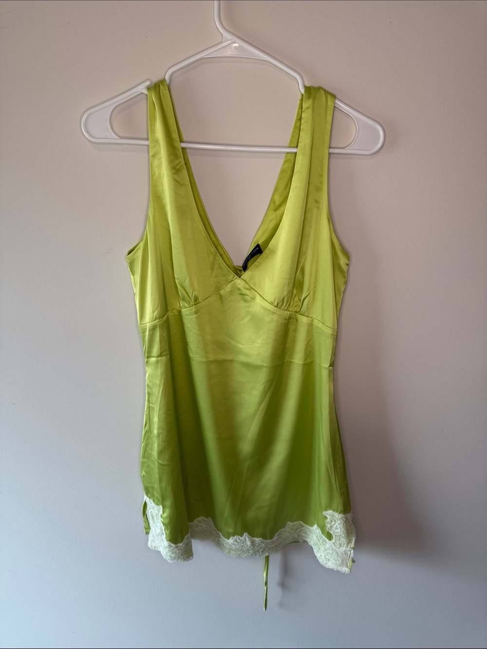 White Fox Boutique Lime Green Satin Lace Trim Tank